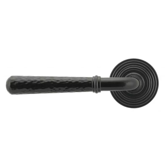 Traditional Blacksmith Hammered Newbury Lever Door Handle on Beehive Rose Set - Unsprung