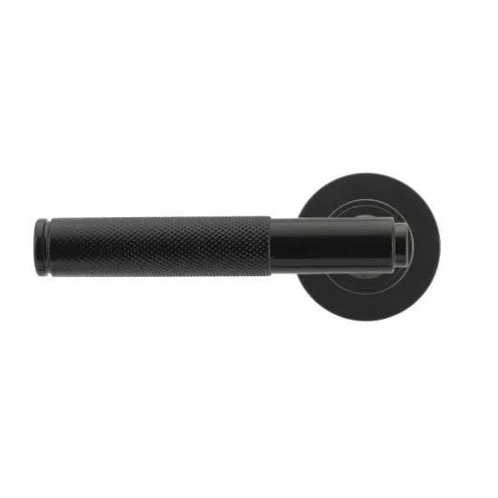 Traditional Blacksmith Brompton Lever Door Handle on Round Rose Set - Unsprung