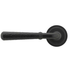 Matt Black Hammered Newbury Lever Door Handle on Art Deco Rose Set - Sprung