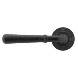 Matt Black Hammered Newbury Lever Door Handle on Beehive Rose Set - Sprung