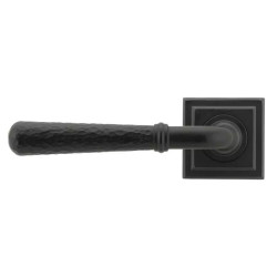 Matt Black Hammered Newbury Lever Door Handle on Square Rose Set - Sprung