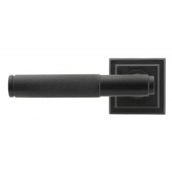 Matt Black Brompton Lever Door Handle on Square Rose Set - Sprung