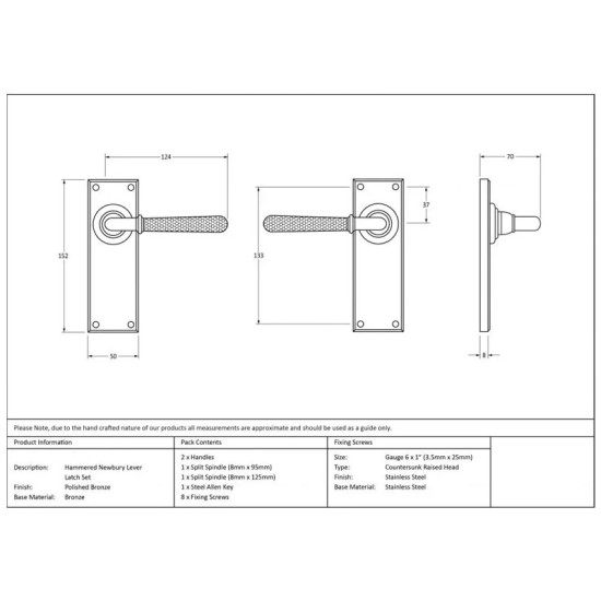 Hammered Newbury Lever - Polished Bronze