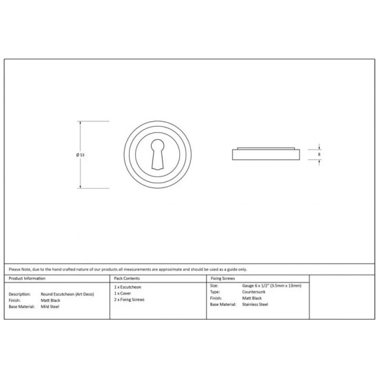 Matt Black Art Deco Round Escutcheon