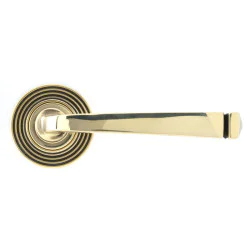 Avon Sprung Lever Door Handle on Beehive Rose Set - Aged Brass