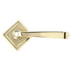 Avon Sprung Lever Door Handle on Square Rose Set - Aged Brass