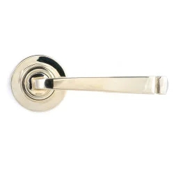 Avon Sprung Lever Door Handle on Round Rose Set - Polished Nickel