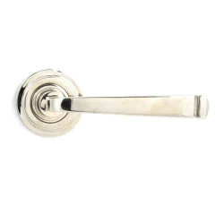 Avon Sprung Lever Door Handle on Art Deco Rose Set - Polished Nickel