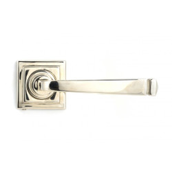 Avon Sprung Lever Door Handle on Square Rose Set - Polished Nickel