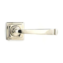 Avon Sprung Lever Door Handle on Square Rose Set - Polished Nickel