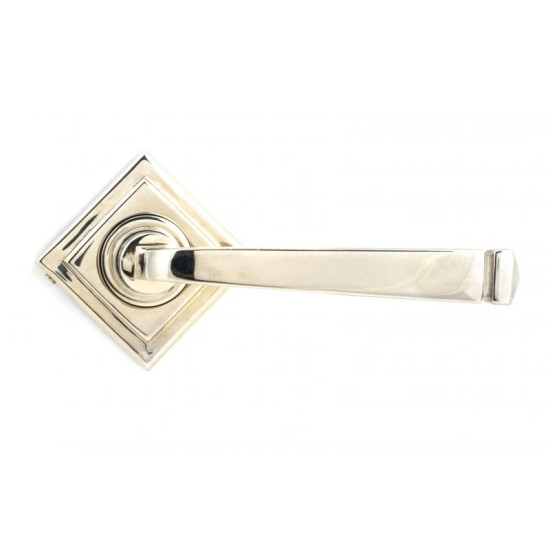 Avon Sprung Lever Door Handle on Square Rose Set - Polished Nickel