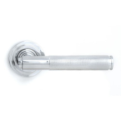Brompton Sprung Lever Door Handle on Art Deco Rose Set - Polished Chrome