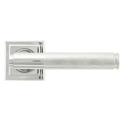 Brompton Sprung Lever Door Handle on Square Rose Set - Polished Chrome