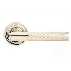 Brompton Sprung Lever Door Handle on Art Deco Rose Set - Polished Nickel