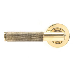 Brompton Unsprung Lever Door Handle on Round Rose Set - Aged Brass