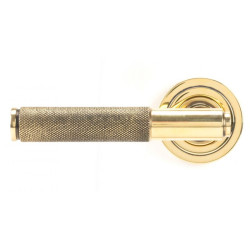 Brompton Unsprung Lever Door Handle on Art Deco Rose Set - Aged Brass