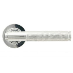 Brompton Unsprung Lever Door Handle on Round Rose Set - Polished Chrome
