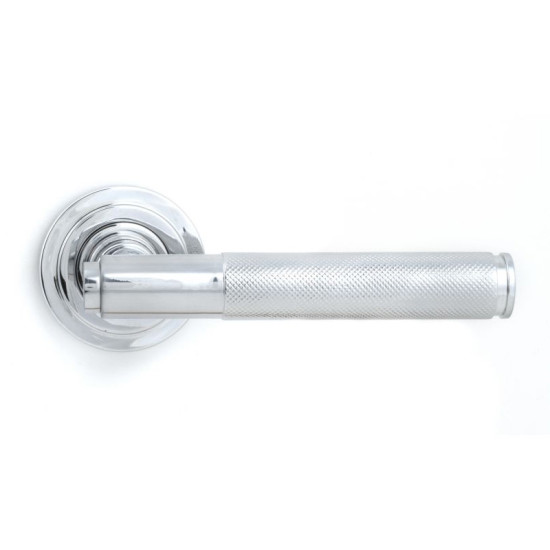 Brompton Unsprung Lever Door Handle on Art Deco Rose Set - Polished Chrome