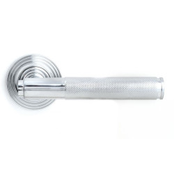 Brompton Unsprung Lever Door Handle on Beehive Rose Set - Polished Chrome