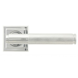 Brompton Unsprung Lever Door Handle on Square Rose Set - Polished Chrome