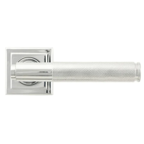 Brompton Unsprung Lever Door Handle on Square Rose Set - Polished Chrome