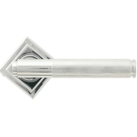 Brompton Unsprung Lever Door Handle on Square Rose Set - Polished Chrome