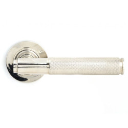 Brompton Unsprung Lever Door Handle on Round Rose Set - Polished Nickel