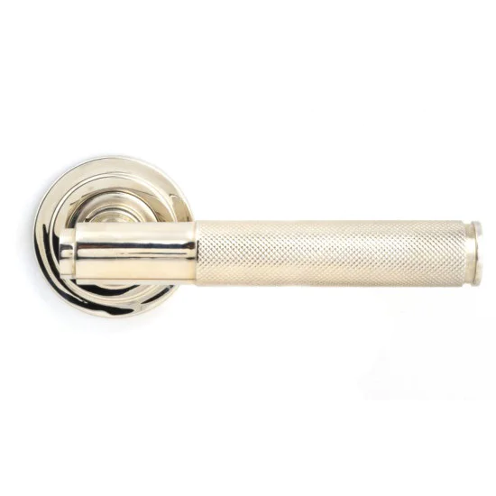 Brompton Unsprung Lever Door Handle on Art Deco Rose Set - Polished Nickel