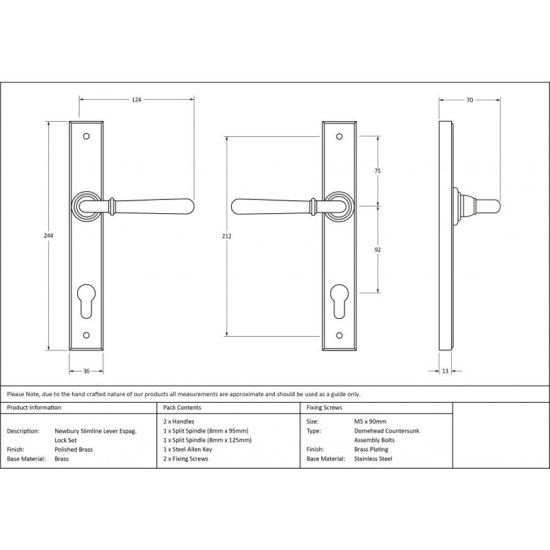 Newbury Slimline Sprung Lever Espagnolette - Polished Brass