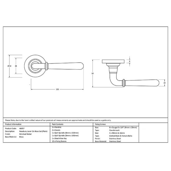 Newbury Lever on Round Rose Set - Polished Nickel