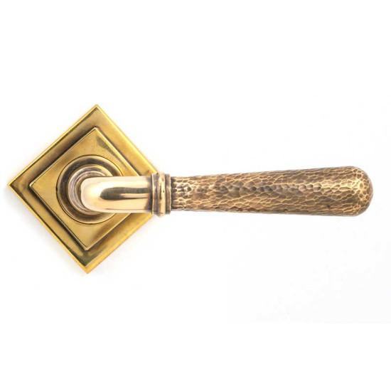 Hammered Newbury Lever on Square Rose Set - Aged Brass