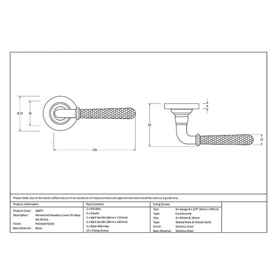 Hammered Newbury Lever on Round Rose Set - Polished Nickel