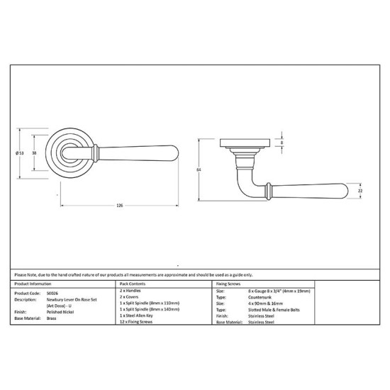 Polished Nickel Newbury Lever on Art Deco Rose Set - Unsprung