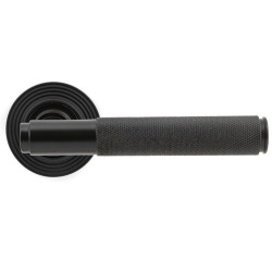 Aged Bronze Brompton Lever Door Handle on Beehive Rose Set - Unsprung