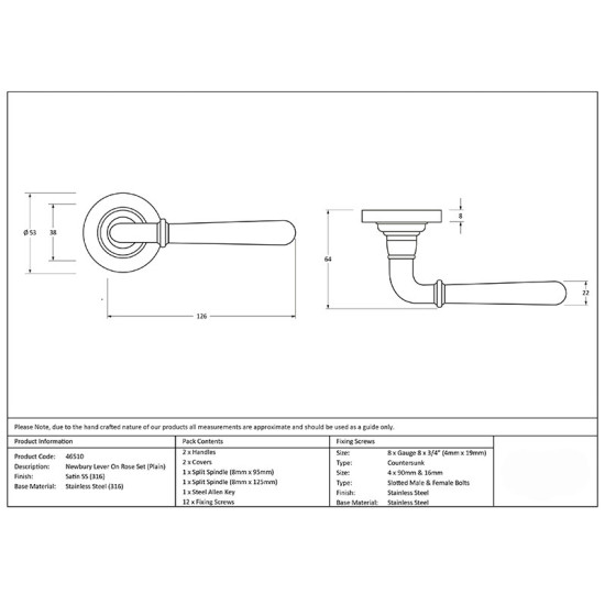 Newbury Lever on Round Rose Set - Satin Marine Stainless Steel