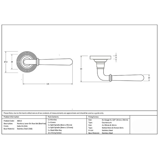 Newbury Lever on Beehive Rose Set - Satin Marine Stainless Steel