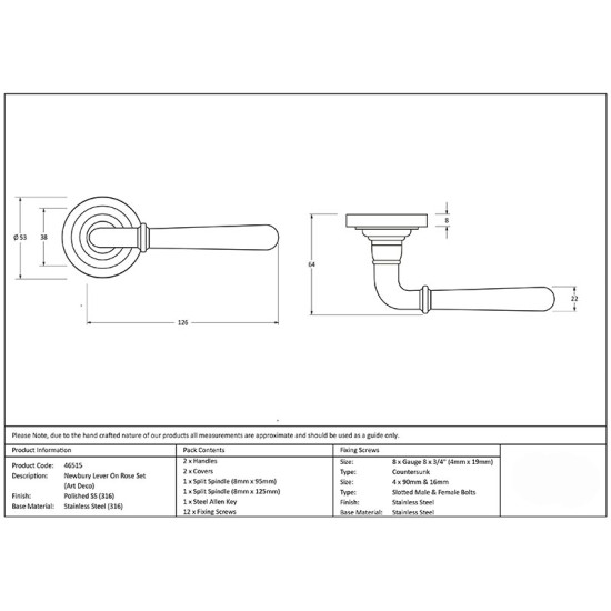 Newbury Lever on Art Deco Rose Set - Polished Marine Stainless Steel