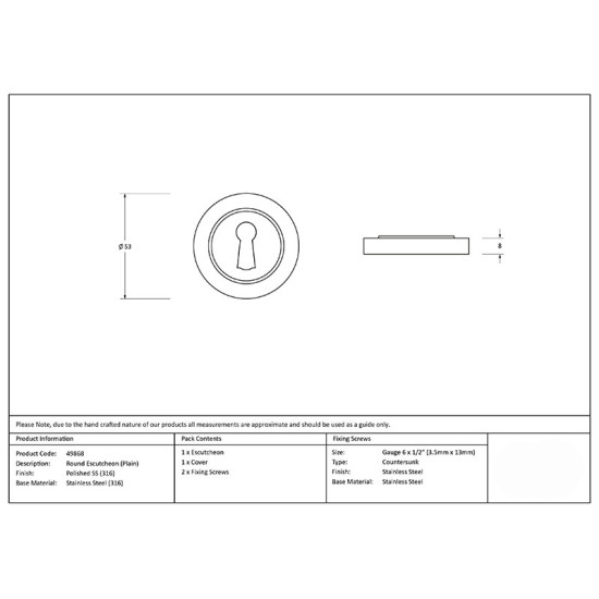 Polished Marine Stainless Steel Round Escutcheon