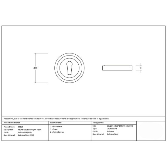 Polished Marine Stainless Steel Art Deco Escutcheon