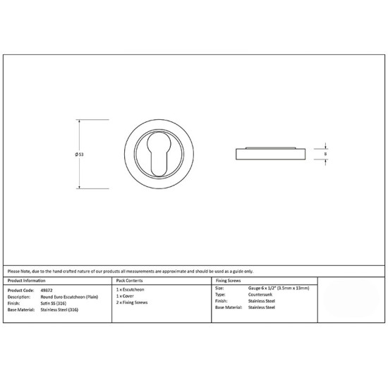 Satin Marine Stainless Steel Round Euro Escutcheon