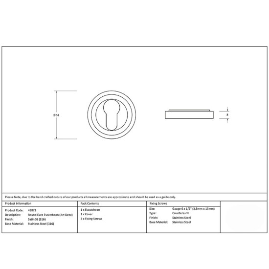 Satin Marine Stainless Steel Art Deco Euro Escutcheon
