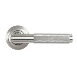 Brompton Sprung Lever Door Handle on Art Deco Rose Set - Satin Marine Stainless Steel