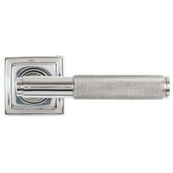 Brompton Sprung Lever Door Handle on Square Rose Set - Polished Marine Stainless Steel