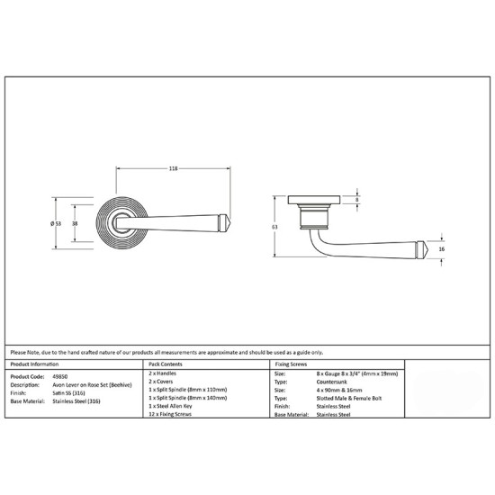 Avon Sprung Lever Door Handle on Beehive Rose Set - Satin Marine Stainless Steel