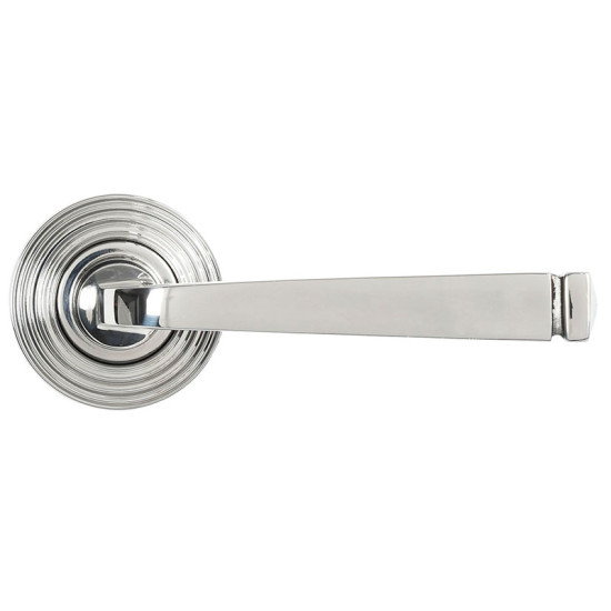 Avon Sprung Lever Door Handle on Beehive Rose Set - Polished Marine Stainless Steel