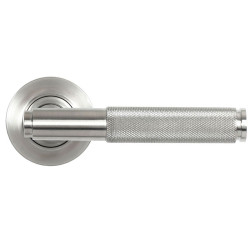 Brompton Unsprung Lever Door Handle on Round Rose Set - Satin Marine Stainless Steel