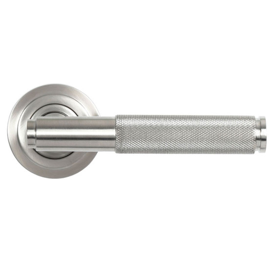 Brompton Unsprung Lever Door Handle on Art Deco Rose Set - Satin Marine Stainless Steel