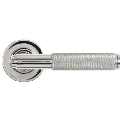 Brompton Unsprung Lever Door Handle on Round Rose Set - Polished Marine Stainless Steel