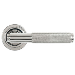 Brompton Unsprung Lever Door Handle on Art Deco Rose Set - Polished Marine Stainless Steel