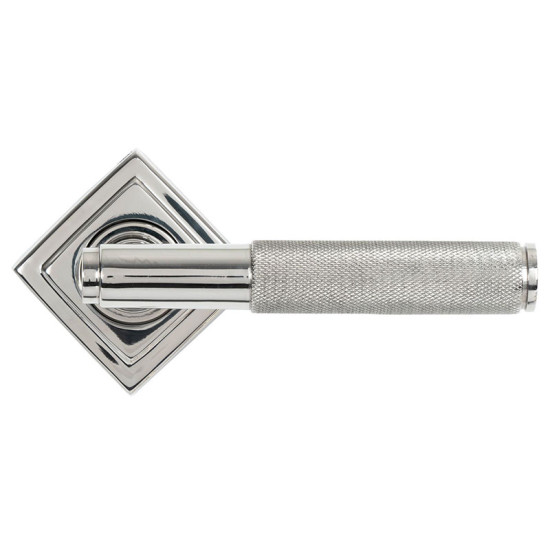 Brompton Unsprung Lever Door Handle on Square Rose Set - Polished Marine Stainless Steel